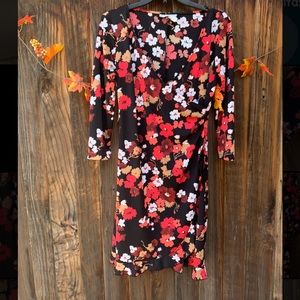 Alum Paige black floral 3/4 sleeves ruffled dress